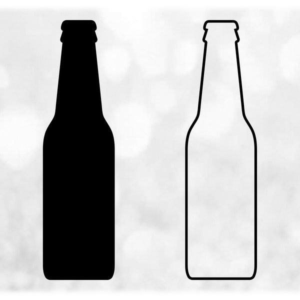 Shape Clipart: Simple, Easy Beer Bottle SIlhouette in Solid and Outline - Change Color with Your Own Software - Digital Download SVG & PNG