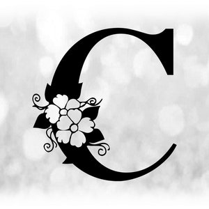 Word Clipart: Schwarzer Formal Capital Letter "C" mit Floral /Blumen Akzenten - Farbe ändern mit eigener Software - Digitaler Download SVG & PNG