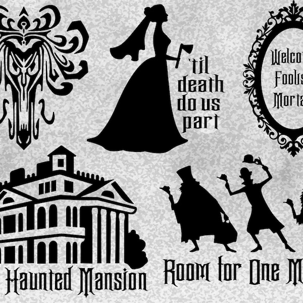 Entertainment Clipart: Value Pack Bundle Inspired by Haunted Mansion Wallpaper Creature, Bride, Ghosts, Foolish Mortal, Digital Download SVG