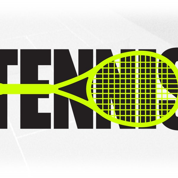 Sports Clipart: Black Word "TENNIS" with Overlay of Green Tennis Racket for Players, Teams, Coaches, Moms - Digital Download svg png dxf pdf