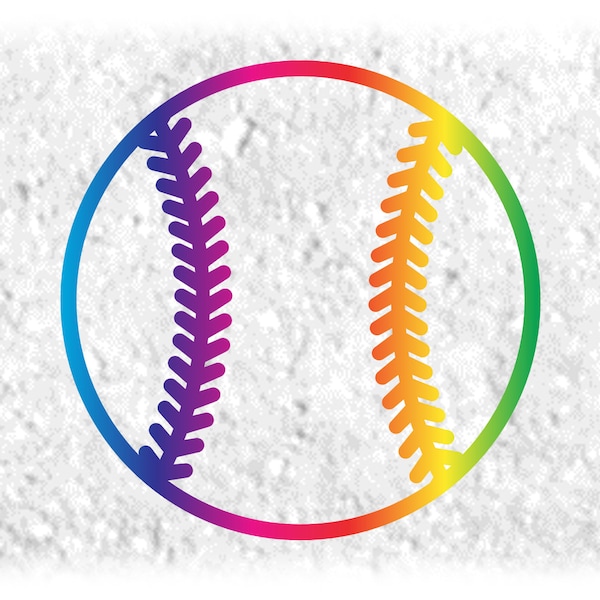Sports Clipart: Large Rainbow Color Prism Ombre Fade Softball or Baseball Shape Silhouette Thick Outline - Digital Download SVG & PNG