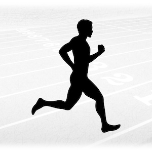 Sports Clipart: Track & Field Silhouette of Male/Man/Boy/Guy Muscular Athlete in Running or Jogging Pose - Digital Download svg png dxf pdf