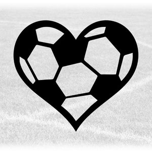 Clipart de esportes: Bola de futebol preta em formato de coração - Coração com bola de futebol dentro - Jogadores Equipes Treinadores Pais - Download digital SVG e PNG