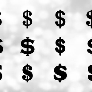 Shape Clipart: One Sheet Library of Twelve Different Black Dollar Sign / Symbol Styles in a Single File / Page - Digital Download SVG & PNG