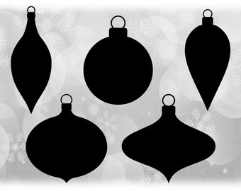 Holiday Clipart: Value Pack Bundle - Five Black Solid Christmas Tree Ornament Silhouettes - Change Color Yourself - Digital Download SVG/PNG