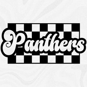 Sports Clipart: Team Mascot Name "Panthers" in Groovy Style Cutout of Black Checkered Background - Digital Download svg png dxf pdf