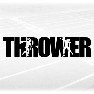 Sports Clipart:  Track & Field Black Bold Word "THROWER" with Female Discus and Shot Put Thrower Cutout - Digital Download svg png dxf pdf