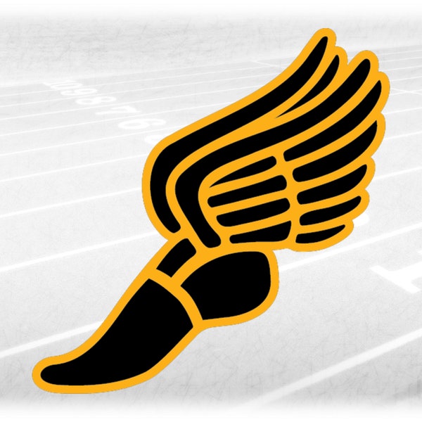 Sports Clipart: Gold on Black Wing Running Shoe Outline for Mercury / Hermes to Symbolize "Track & Field" Digital Download svg png dxg pfdf