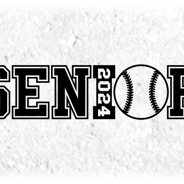 Sports Clipart: Black Word "SENIOR" in Collegiate Style w/ Grad Year 2024 & Softball/Baseball as Letter "O" Digital Download svg png dxf pdf