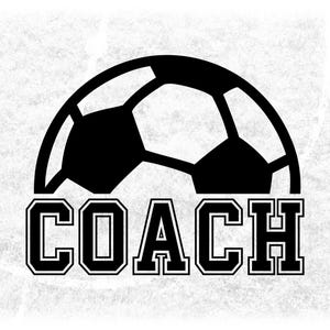 Sports Clipart: Black Half Soccer Ball with Bold College Varsity Style Word "Coach" for Coaches - Digital Download svg png dxf pdf