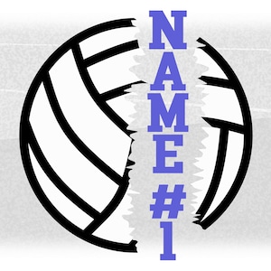 Sports Clipart: Black on White Bold Half Volleyball Torn with Tears for Split Name Frame - Add Text Yourself - Digital Download SVG & PNG