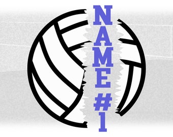 Sports Clipart: Black on White Bold Half Volleyball Torn with Tears for Split Name Frame - Add Text Yourself - Digital Download SVG & PNG