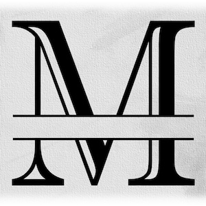 Word Clipart: Black Formal Etched Colonial Style Capital Initial or Monogram Split Letter "M" for Adding Name - Digital Download SVG & PNG