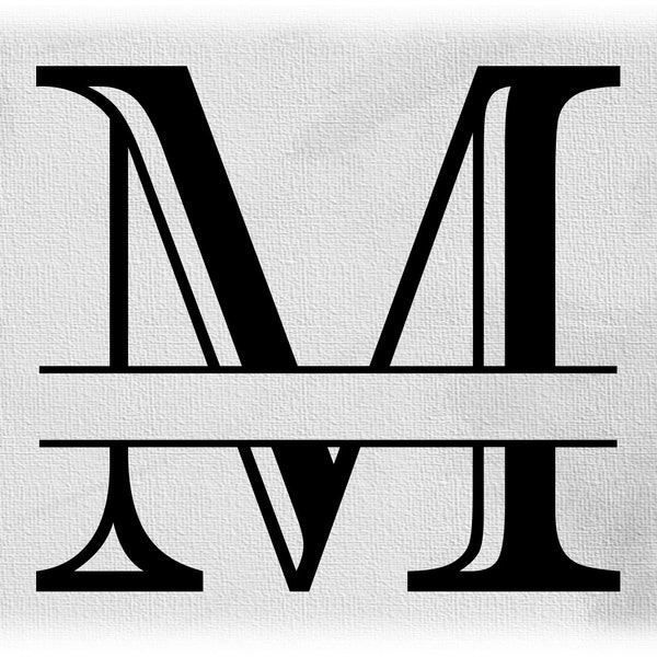 Word Clipart: Black Formal Etched Colonial Style Capital Initial or Monogram Split Letter "M" for Adding Name - Digital Download SVG & PNG