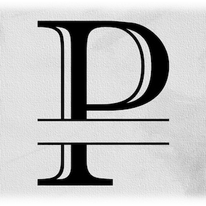 Wort Clipart: schwarz formal geätzt Kolonialstil Hauptstadt Initial oder Monogramm Split Letter "P" zum Hinzufügen von Namen - digitaler Download SVG & PNG