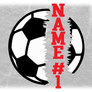 Sports Clipart: Black and White Bold Half Soccer Ball Torn with Tears for Split Name Frame - Add Text Yourself - Digital Download SVG & PNG