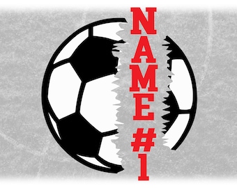 Sports Clipart: Black and White Bold Half Soccer Ball Torn with Tears for Split Name Frame - Add Text Yourself - Digital Download SVG & PNG