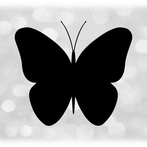 Animal Clipart: Simple Easy All Black Butterfly Silhouette con antenne, testa, corpo, ali, gambe, butter fly - Digital Download SVG & PNG