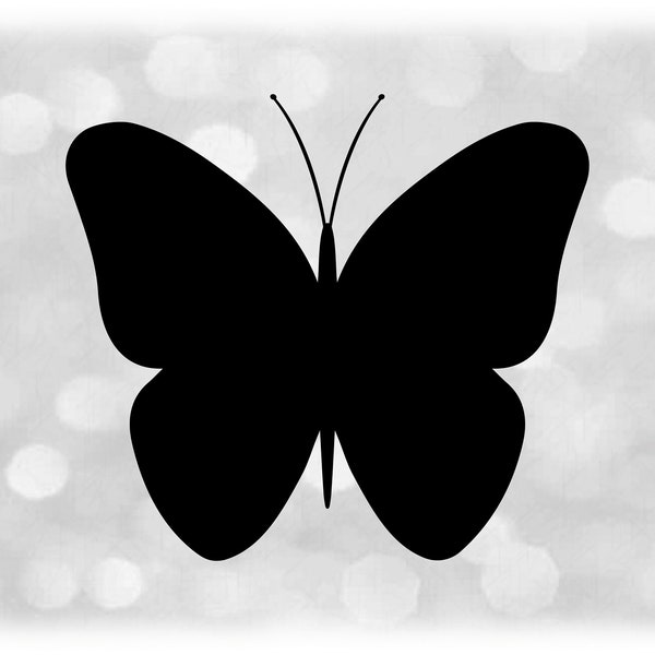 Animal Clipart: Simple Easy All Black Butterfly Silhouette with Antennae, Head, Body, Wings, Legs, Butter Fly - Digital Download SVG & PNG