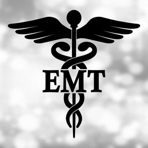 Medical Clipart: Black Medical Caduceus Symbol Silhouette with EMT for Emergency Medical Technician Staff - Digital Download svg png dxf pdf