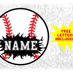 Sports Clipart: Black / Red / White Baseball w/Cracked Open Name Frame Space to Add Player Name/Team Name - Digital Download svg png dfx pdf