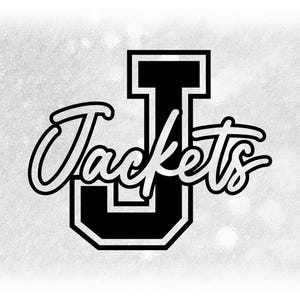 Sports Clipart: Black Script "Jackets" Team Name Cutout of Large Varsity Style Capital Letter "J" - Digital Download svg png dxf pdf