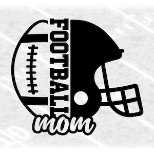 Sports Clipart: Black Half Football and Helmet Split Name Frame with Word "Football" in Middle and  "Mom" - Digital Download svg png dxf pdf