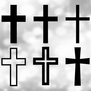 Form Clipart: Value Pack Bundle auf einem Blatt - Schwarzes einfaches rechteckiges Kreuz oder Kruzifix für Religion - Digitaler Download SVG & PNG