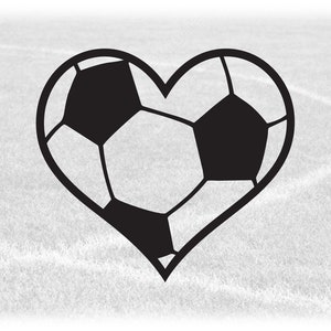 Clipart de esportes: Bola de futebol preta em formato de coração - Coração com bola de futebol dentro - Jogadores Equipes Treinadores Pais - Download digital SVG e PNG