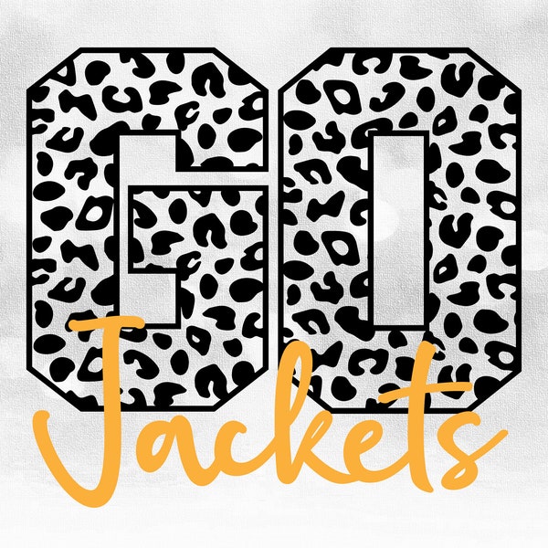 Team/Mascot/School Clipart: Black Leopard Skin Cheetah Pattern Word "GO" w/ Yellow Team Name Overlay "Jackets" - Digital Download SVG & PNG