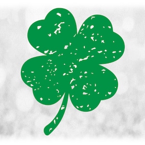 Flower/Nature Clipart: Distressed / Grunge Green Solid Four-Leaf Clover / Shamrock - Irish, Saint Patrick's Day - Digital Download SVG & PNG