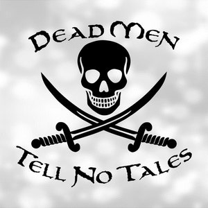 Entertainment Clipart: Black Pirate Skeleton / Skull with Crossed Swords & Words &quot;Dead Men Tell No Tales&quot; - Digital Download svg png dxf pdf