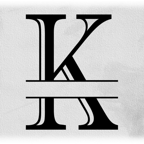 Word Clipart: Black Formal Etched Colonial Style Capital Initial or Monogram Split Letter "K" for Adding Name - Digital Download SVG & PNG