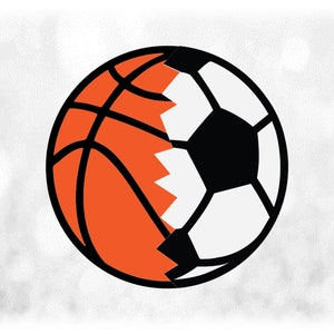 Sports Clipart: Cracked Half Sports Balls, Left Half Orange/Black Basketball & Right Half White/Black Soccer Ball - Digital Download svg png
