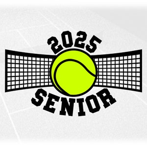 Sports Clipart: Black and Green Tennis Ball over Net with Words "2025" and "Senior" for Players and Teams - Digital Download svg png dxf pdf