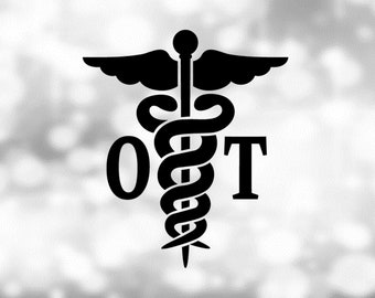 Medical Clipart: Black Medical Caduceus Symbol Silhouette with Letters "OT" for Occupational Therapist - Digital Download svg png dxf pdf