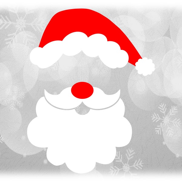 Holiday Clipart: Red / White Santa Claus Hat or Stocking Cap w/ Puffy Trim and Pom Pom Ball, Mustache and Beard - Digital Download SVG & PNG