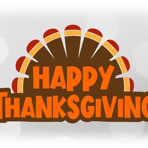 Clipart per le vacanze: coda di tacchino semplice e divertente con parole "Happy Thanksgiving" - Marrone, Rosso, Giallo, Arancione - Formato di download digitale SVG e PNG