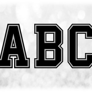 Clipart de esportes: modelos de letras do alfabeto agrupados em uma única folha - em camadas preto/cinza/preto - download digital SVG, fonte NÃO instalável