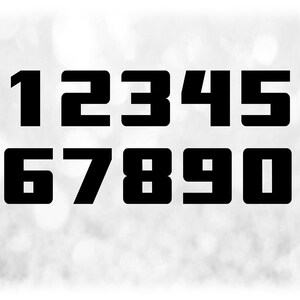 Op de afbeelding: Zwart-witte afbeelding van de cijfers 1 tot en met 0 in een vet, blokkerig lettertype.