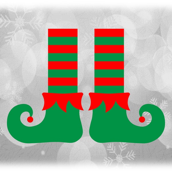 Holiday Clipart: Two Green Elf Legs/Socks and Shoes with Red Trim and Pom Pom Balls on Toes for Christmas - Digital Download svg png dxf pdf