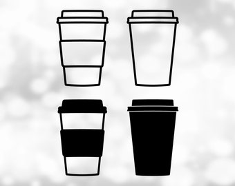 Profession Clipart: Value Pack of Black Solid and Outline Silhouettes of Coffee Shop Style Cups w/ Wraps - Digital Download svg png dxf pdf