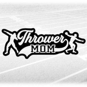 Sports Clipart: Black Track & Field Word Thrower, Swoosh and MOM with Shot Put and Discus Male Athletes - Digital Download svg png dxf pdf