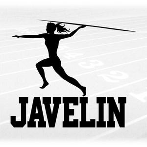 Sports Clipart: Black Silhouette of Female Thrower with Word "Javelin" in Block Letters for Track & Field - Digital Download svg png dxf pdf