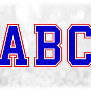 Sport Clipart: Alphabet Brief Vorlagen auf einem Blatt gruppiert, blau auf weiß auf rot - Digitaler Download SVG, NICHT installierte Schriftart