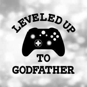 Games Clipart: Black Video Game Controller w/ Words "Leveled Up to Godfather" in Tech Style for Gamers / Players - Digital Download SVG/PNG