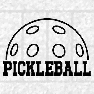 Sports Clipart: Black College/Varsity Style Word "Pickleball" and Half Ball with Holes for Players / Fans - Digital Download svg png dxf pdf