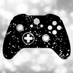 May include: A black and white grunge-style illustration of a video game controller.