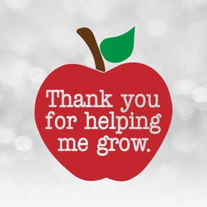 Enseignant / Clipart école : « Merci de m'avoir aidé à grandir » découpe de pomme rouge avec tige brune et feuille verte - téléchargement numérique SVG & PNG