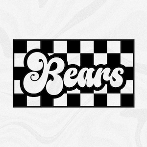Sports Clipart: Team Mascot Name "Bears" in Groovy Retro Style Cutout of Black Checkered Background - Digital Download svg png dxf pdf
